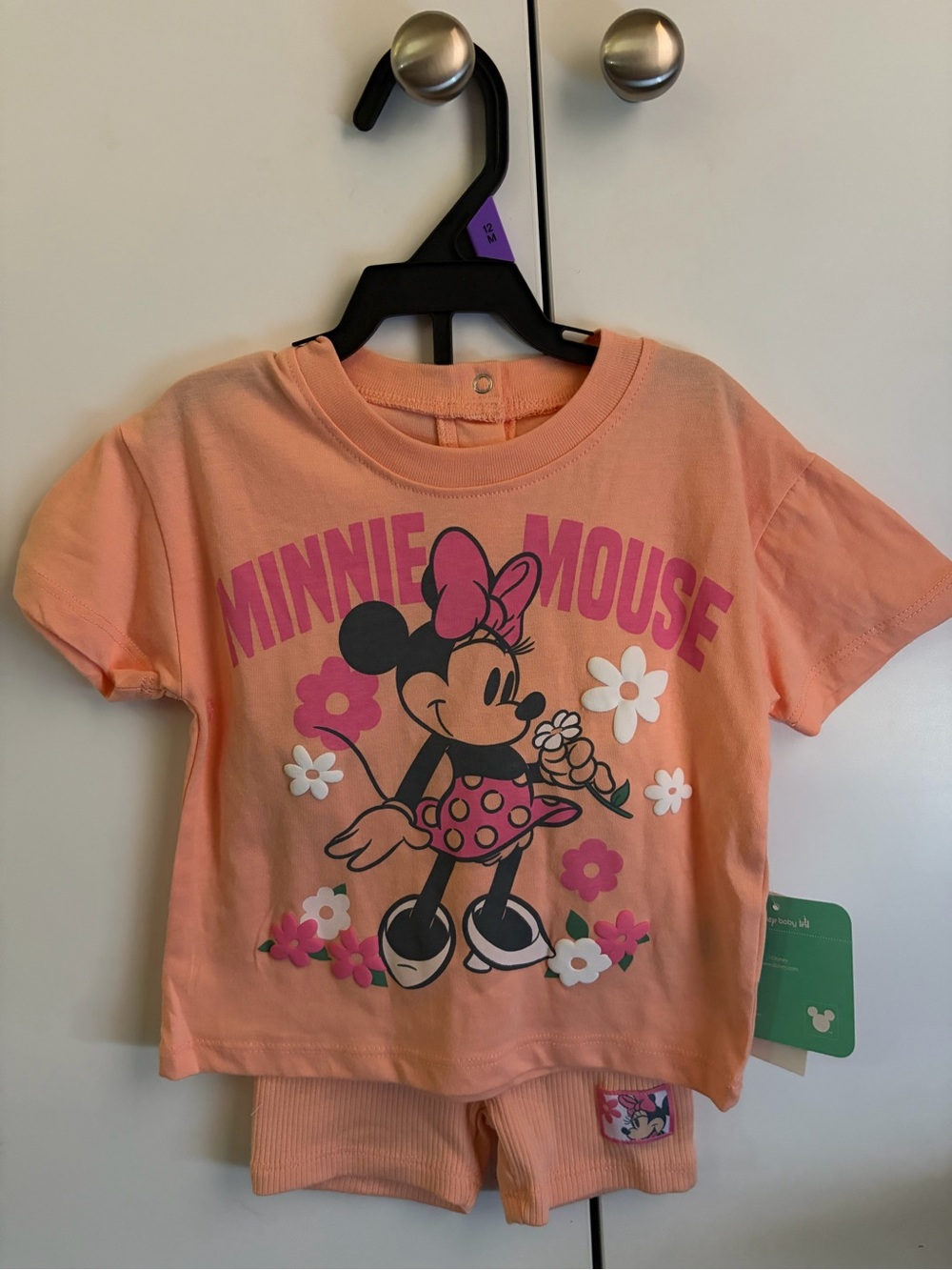 Disney Peach Minnie Mouse Short Sleeve Tee with Pink Graphics